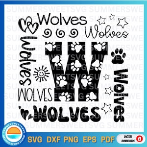 Wölfe Typografie svg, Wölfe svg, Wölfe jubeln svg, Team Spirit svg, Schul-Shirt-Design, Cricut Schnitt Datei, Silhouette, svg, png, dxf