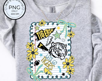 Tigers PNG, Tiger Coquette Mascot png, Preppy School Spirit Colors png, Game Day Tigers png, Sports Mascot PNG, Tigers School Teacher Doodle