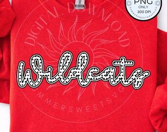 Wildcats PNG, Polka Dot School Mascot png, Varsity School Spirit Shirt Design, Preppy Team Spirit Sublimation Game Day Digital Download