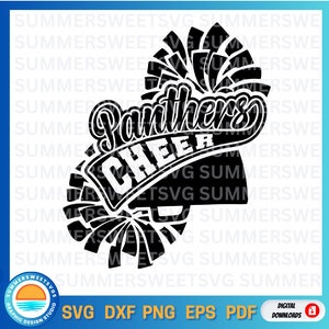 Panthers svg, cheerleader svg, cheer svg, pom pom svg, megaphone svg, school mascot svg, cricut cut file, silhouette, svg, png, dxf, eps