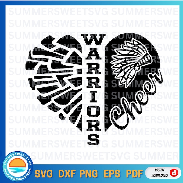 Warrior Svg, Cheerleader svg, pom pom svg, cheer svg, school spirit, heart design, svg png dxf, cricut cut file, digital cut files, monogra