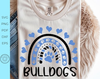 Bulldogs SVG, boho regenboog SVG, Cheer Svg, hart pootafdrukken liefde svg, Cheerleader Cricut Cut-bestand, digitale cut-bestand teamgeest