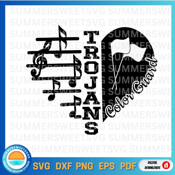 Trojan svg, band SVG, color guard svg, music heart design, team spirit, treble clef design, svg png dxf, cricut cut files,digital cut files