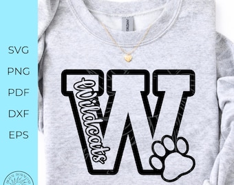 Wildcat SVG, Cheer svg, Paw print eps cut file, cricut cut files, cutter file, monogram, school pride, sublimation, silhouette,cheer mom svg