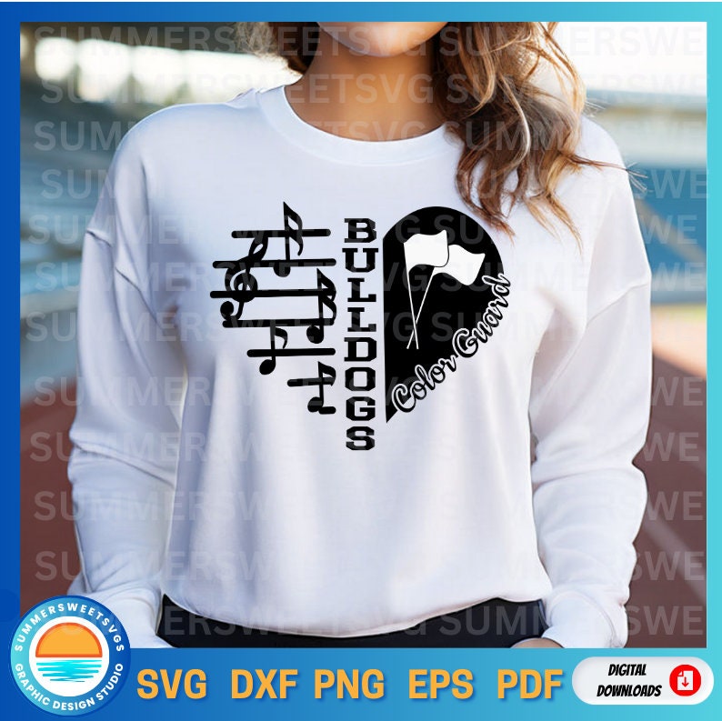 bulldog svg, band SVG, color guard svg, music heart design, team spirit, treble clef design, svg png dxf, cricut cut files,digital cut files