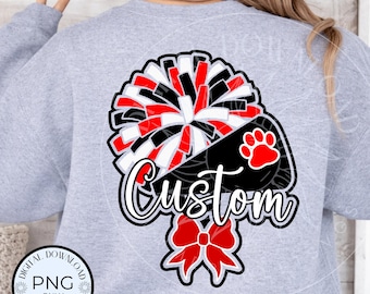 PNG con nombre de animadora personalizado, diseño de camiseta con el espíritu escolar personalizado, megáfono y pompón, gráfico para sudadera de día de partido, lazo coqueto preppy PNG