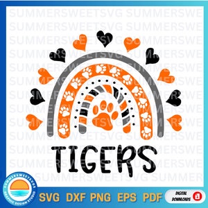 Tijger svg, cheer svg, regenboog svg, pootafdruk eps, svg, png, dxf, bestand voor cricut of silhouette, digitale download