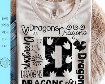 Dragons Typography svg, Dragons svg, dragons cheer svg, Team Spirit svg, School shirt design, cricut cut file, silhouette, Digital Download