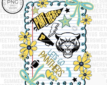 Panther School Spirit png,panthers png, panthers png,preppy colors png,coquette bow, school  teacher png,mascot doodle png,300 dpi digital