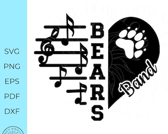Marching band svg, music heart design, team spirit, Bears svg, treble clef design svg, png dxf, cricut cut files, digital cut file, monogram