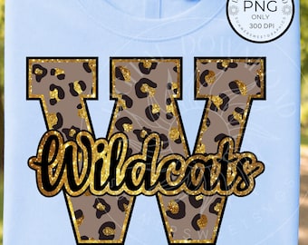Wildcats PNG, maskotka szkoły Wildcat png, projekt litery W Varsity, koszulka z motywem szkolnym png, nadruk w panterkę z Wildcats mama png, pobieranie cyfrowe