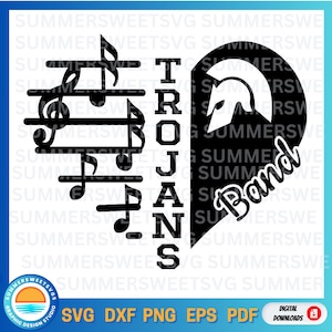 Marching band SVG, music band, trojan cut file, band mom svg, high school band, team spirit svg, paw prints, svg cut file, cricut cut file
