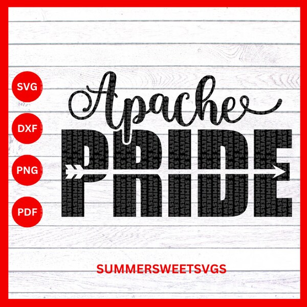 Apache Pride SVG, svg d'esprit d'équipe, conception de cheer, svg, png, pdf, dxf, fichiers pour la silhouette cricut, apaches, monogramme, sublimation, numérique