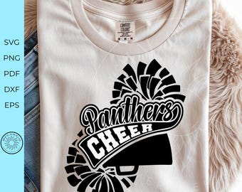 Panthers svg, cheerleader svg, cheer svg, pom pom svg, megaphone svg, school mascot svg, cricut cut file, silhouette, svg, png, dxf, eps