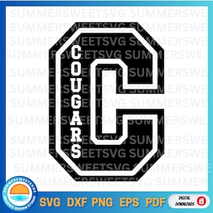 Puma svg, puma letra C svg, diseño de niños svg, diseño de espíritu escolar, svg, png, dxf, archivo para cricut o silueta, descarga digital