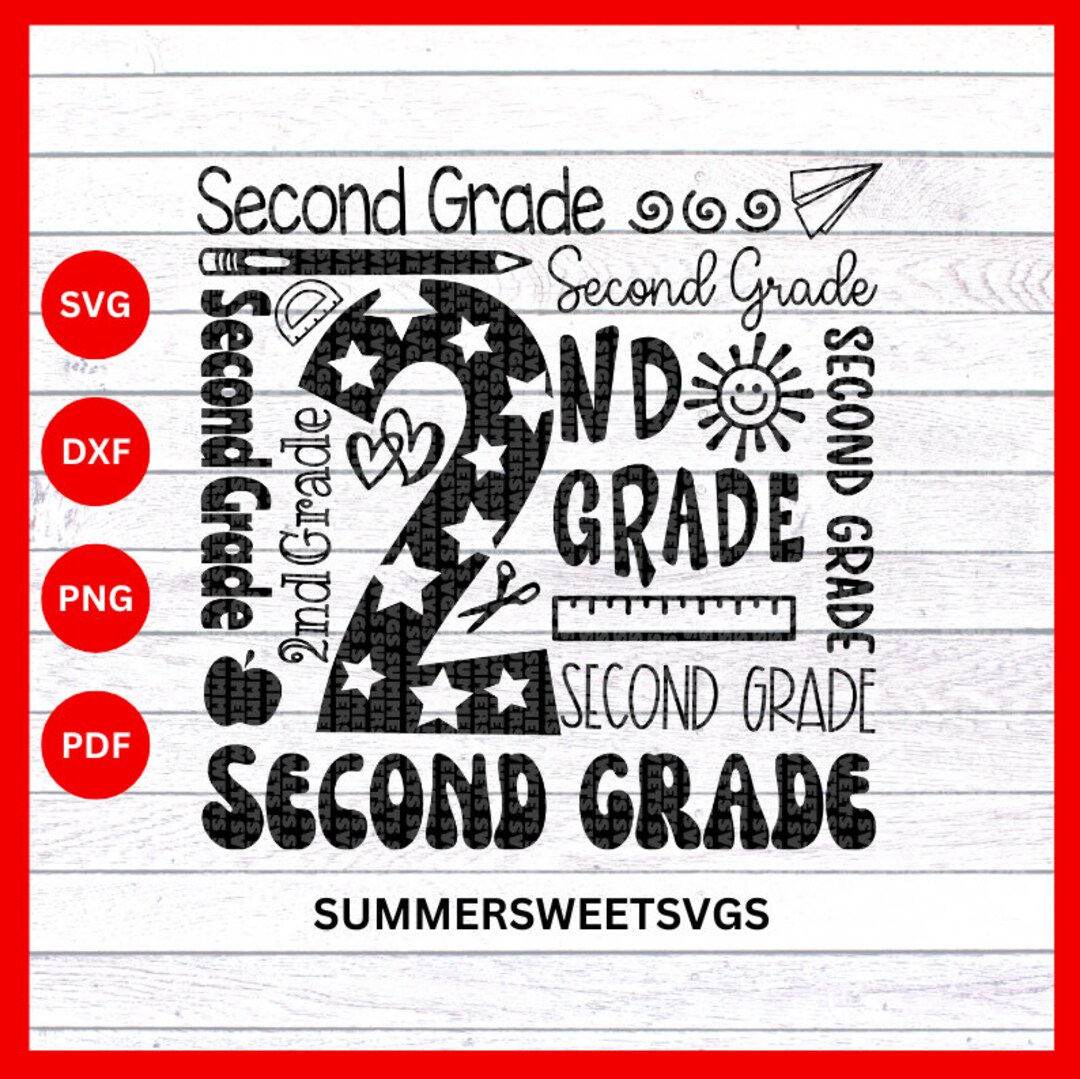 Second Grade Svg Second Grade Typography Svg Back to School - Etsy