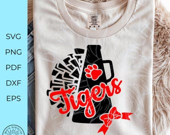 Tigers Cheer SVG, megaphone svg, Cheer mom, Svg png dxf eps, sublimation, silhouette, digital download, cricut cut file, school monogram svg