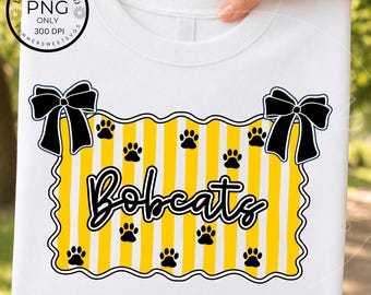 Striped Preppy Bobcat PNG, Coquette Bow Bobcats image,  School Spirit Shirt Design, Preppy Mascot digital file for sublimation