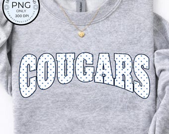 Polka Dot Mascot PNG, Blue Polka Dot Cougars, Mascot PNG, School Spirit Shirt Design, Preppy Cougars  digital file for sublimation