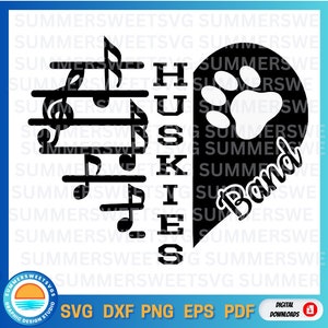 Huskies SVG, svg de fanfare, groupe de musique svg, groupe de lycéens, esprit d'équipe svg, conception de t-shirt, fichier de coupe svg, silhouette cricut