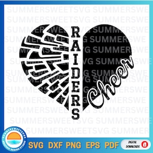 Cheer heart svg pom pom svg Cheerleader raiders Cricut Cut file silhouette svg png dxf digital cut file monogram pride sublimation transfer