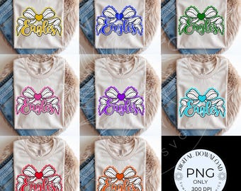 Paquete de imágenes PNG de lazos de animadora de las Águilas, conjunto de 8 archivos PNG para sublimación, descarga digital.