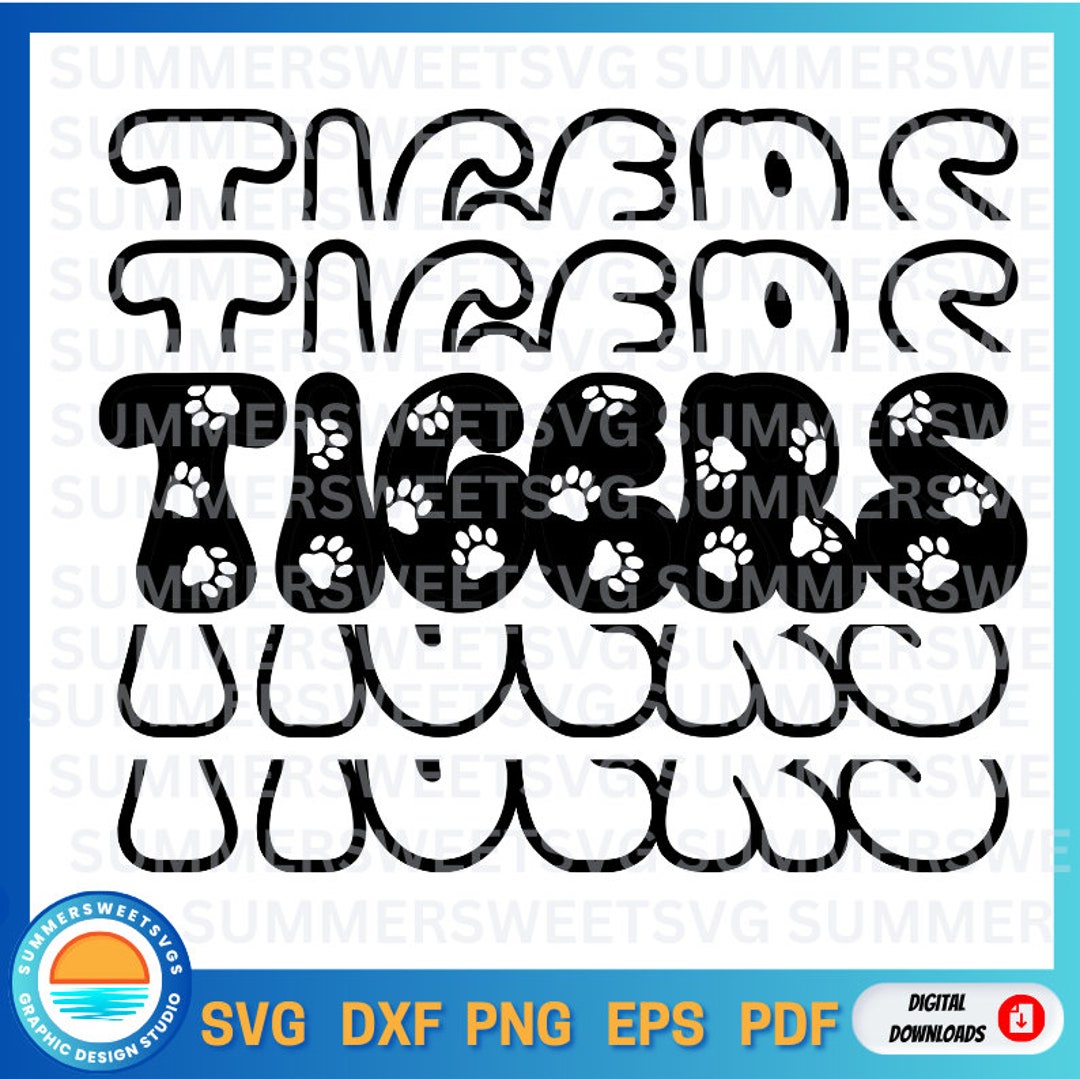 Tiger SVG, Tigers Retro Svg, Stacked Svg, Retro Design,paw Print Cut ...