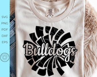 Bulldog Mascot SVG, Pom Pom Bulldogs image, School Spirit Shirt Design PNG, Bulldog Cheerleader digital file for home crafters