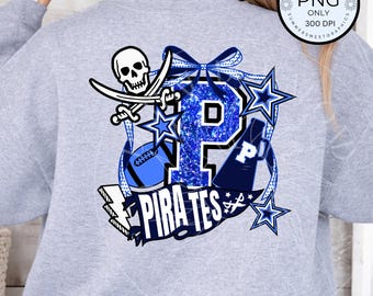 Pirates PNG, School mascot Shirt Design,Varsity Letter P,Game Day Sweatshirt Graphic, Preppy Coquette Bow PNG, Sublimation Digital Download