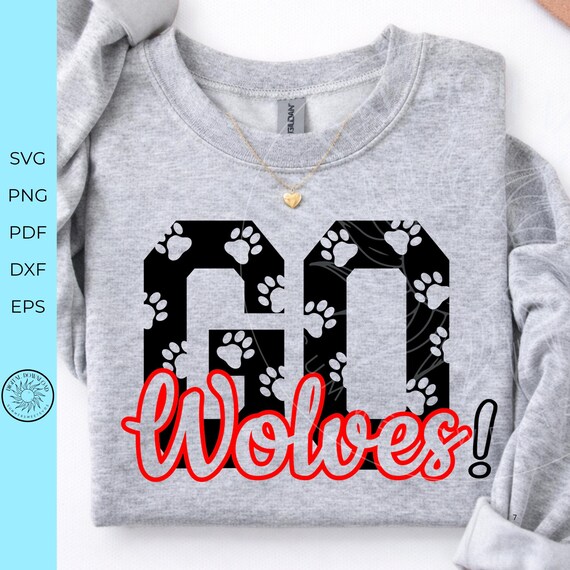 Wolves SVG, Go wolves game day design, School spirit shirt cut file, mascot clipart, wolf paw prints, student teacher svg, digital download