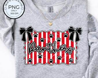 Striped Preppy Panthers PNG, Coquette Bow Lions image, Polka dot School Spirit Shirt Design, Preppy Mascot digital file for sublimation png