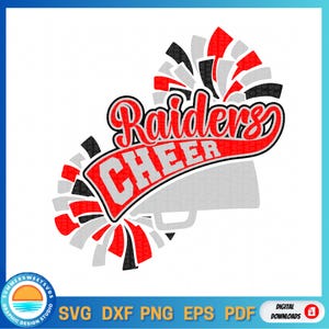 Raider svg, cheerleader svg, cheer svg, pom pom svg, megaphone svg, school mascot svg, cricut cut file, silhouette, svg, png, dxf, eps