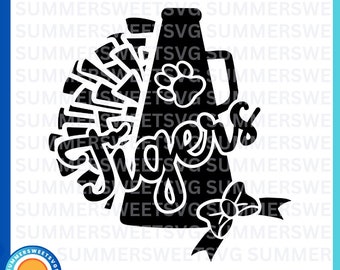 Tigers Cheer SVG, megaphone svg, Cheer mom, Svg png dxf eps, sublimation, silhouette, digital download, cricut cut file, school monogram svg