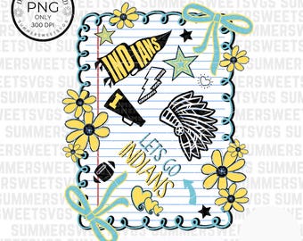 Indians School Spirit png,indians png, indians png,preppy colors png,coquette bow, school  teacher png,mascot doodle png,300 dpi digital