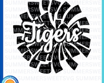 tigers svg, Cheerleader svg, pom pom design, svg, png, dxf, cricut cut files, digital cut files, monogram, sublimation, silhouette, vinyl