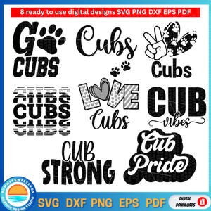 Cubs svg bundle, cubs SVG, paw print SVG, Cheerleader, Cheer mom svg, cut files for cricut or silhouette, svg, png, dxf, download