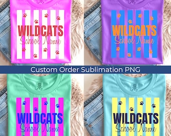 Custom School Name with Striped Preppy Wildcats PNG, Personalized School Shirt Design, Personalized Preppy digital file for sublimation