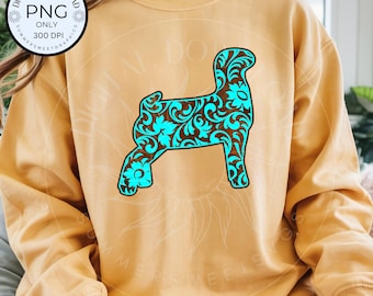 Show goat PNG with Turquoise Western Floral, Faux Embossed Leather Design, for State Fair Moms, FFA and 4H Pig Exhibitor Sublimation png