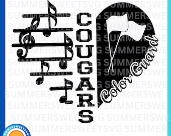 Svg couguars, groupe de musique SVG, svg color guard, conception de coeur de musique, esprit d'équipe, conception de clé de sol, svg png eps dxf, fichier de coupe cricut, fichiers numériques