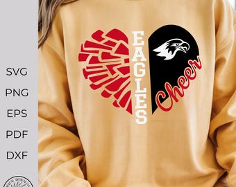 Eagles Cheer SVG PNG DXF - Cheerleader Pom Pom Design - Team Spirit Cricut Silhouette File - Digital Download Monogram craft file