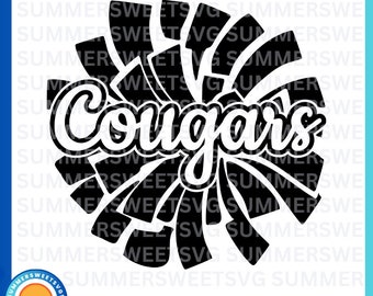 Cougars Cheerleader svg, Cougars pom pom design, Varsity school spirit, cheer shirt design for mom or sister, digital download