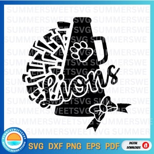 Leões svg, megafone e pom pom, torcida svg, torcida de mãe, espírito de equipe, design de camiseta, svg png dxf, arquivos de corte Cricut, arquivos de corte digital, meninas