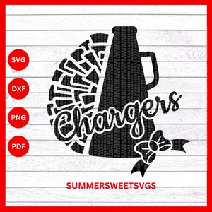 Cheerleader svg dxf png pom pom svg megaphone cheer squad chargers cricut cut file silhouette ungroupable cut file monogram iron transfer