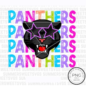 Preppy Panthers PNG, preppy football mascot png, star eyes Panthers sublimation design, Panthers neon hand drawn letters  for sublimation
