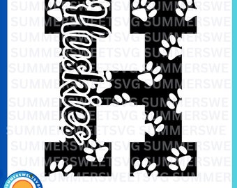 Huskies svg, letter Hsvg, cheer dvg, school spirit svg, paw print design, svg png dxf, digital cut file,  file for cricut, silhouette