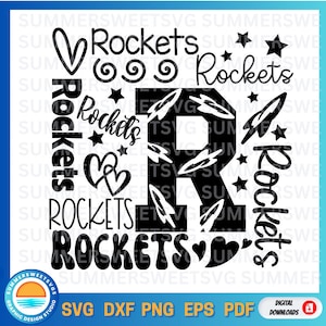 Rockets Typografie svg, Rocket svg, Rockets jubeln svg, Team Spirit svg, Schul-Shirt-Design, Cricut Schnitt Datei, Silhouette, svg, png, dxf