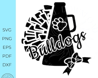 Bulldog svg, Cheer svg, megaphone svg, pom pom,cheer mom,team spirit svg,tshirt design eps svg, png, dxf, cricut cut files,digital cut files