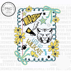 Wildcat School Spirit png,Wildcat png, Wildcat doodle png,preppy colors png,croquette bow, school  teacher png,mascot doodle png,300 dpi