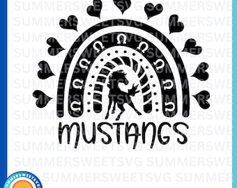 Mustangs boho rainbow SVG Cheer Svg heart horseshoe love svg Cheerleader Cricut Cut file svg png dxf digital cut file monogram