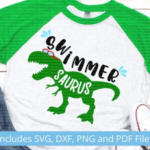 Swimming SVG, Swimmer svg, dinosaur svg file,  saurus svg, boys dinosaur, cute dinosaur shirt svg, t rex svg, png. dxf, digital file